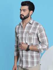 Checked Pure Cotton Shirt for Men-SF-951Brown