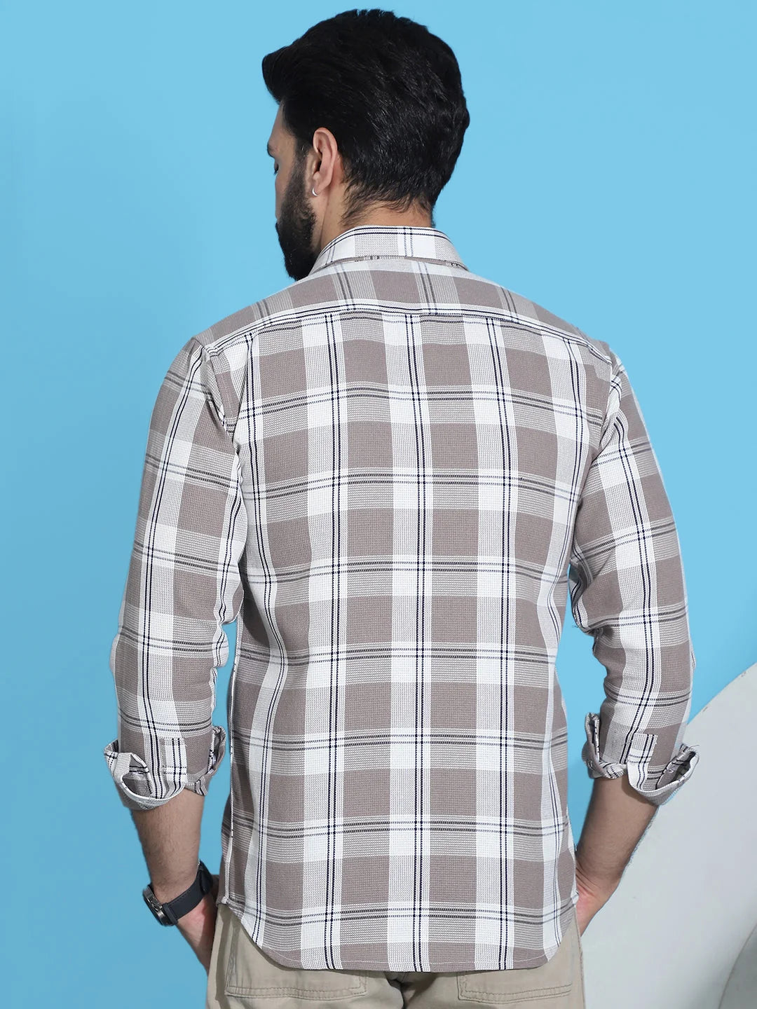 Brown Checked Cotton Shirt for Men | Casual Mens Shirt