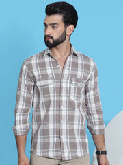 Checked Pure Cotton Shirt for Men-SF-951Brown