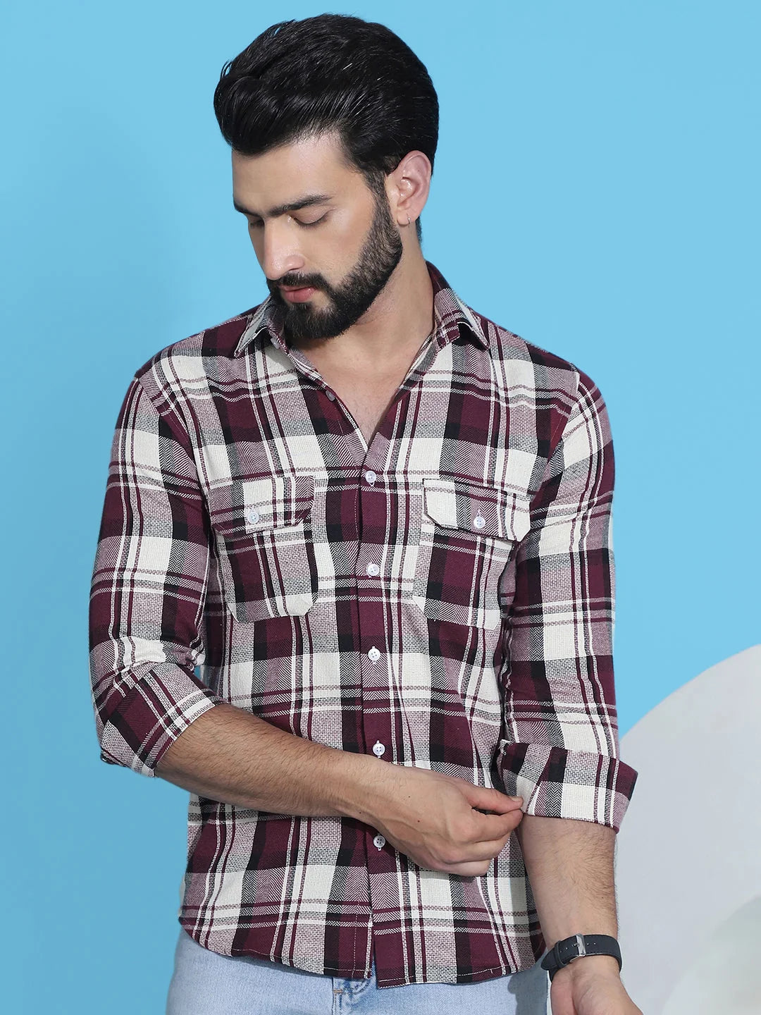 Maroon Checked Mens Cotton Shirt | Stylish Formal Shirts