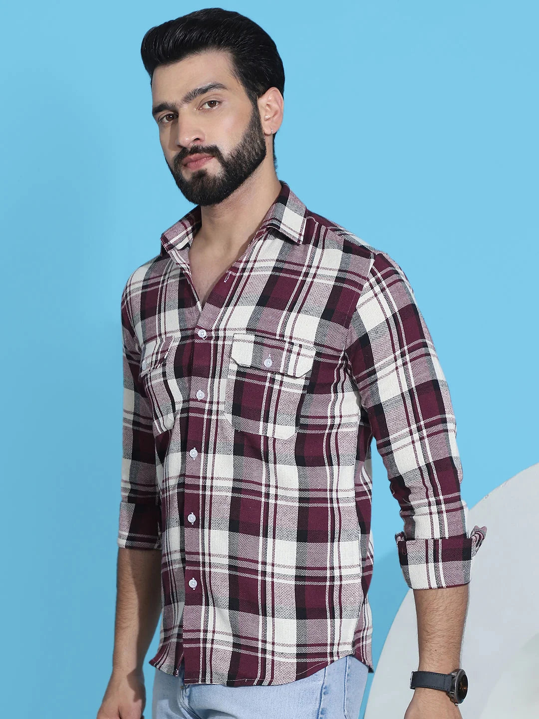 Maroon Checked Mens Cotton Shirt | Stylish Formal Shirts