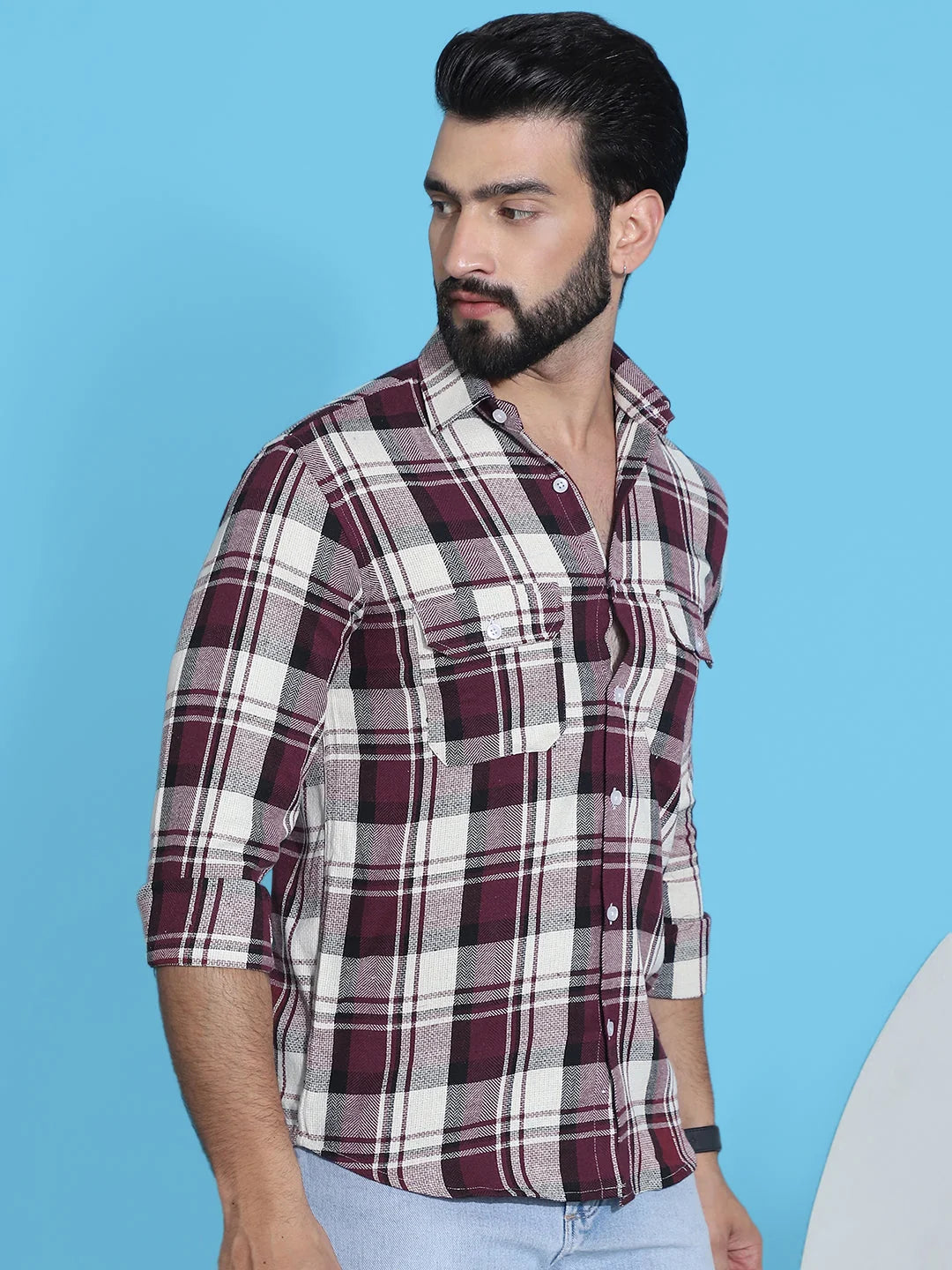 Maroon Checked Mens Cotton Shirt | Stylish Formal Shirts
