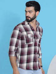 Checked Pure Cotton Shirt for Men-SF-951Maroon