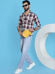 Checked Pure Cotton Shirt for Men-SF-951Maroon