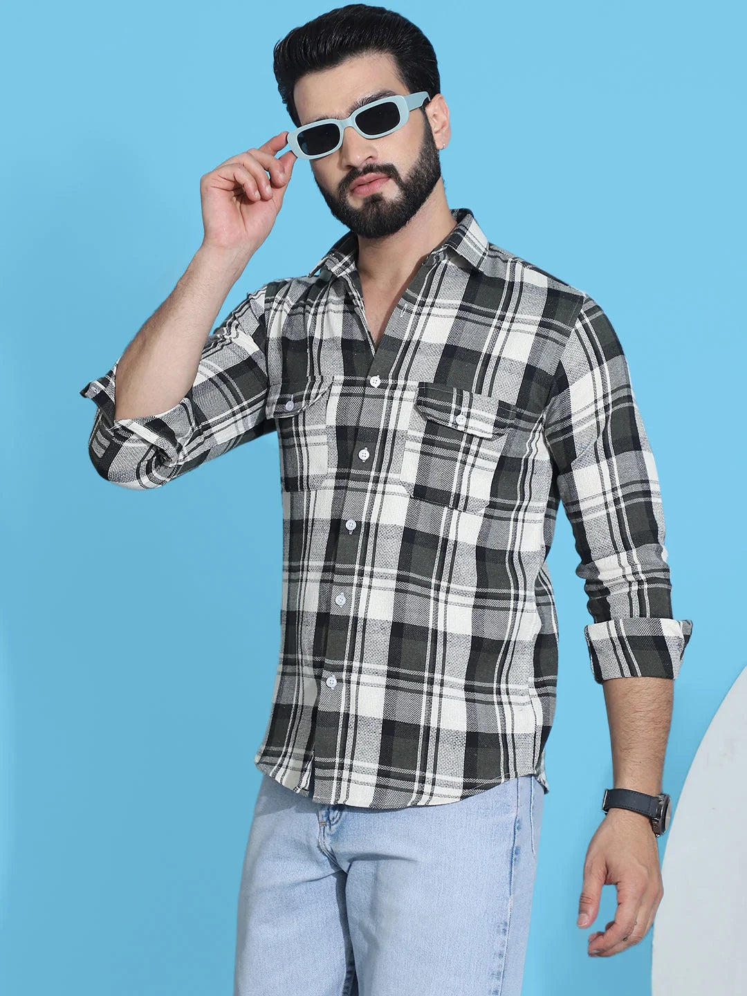Olive Checked Mens Shirt: Premium Cotton Shirt Collection
