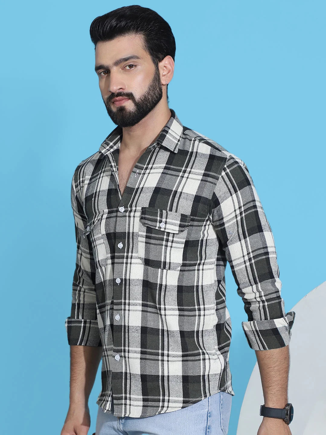 Olive Checked Mens Shirt: Premium Cotton Shirt Collection