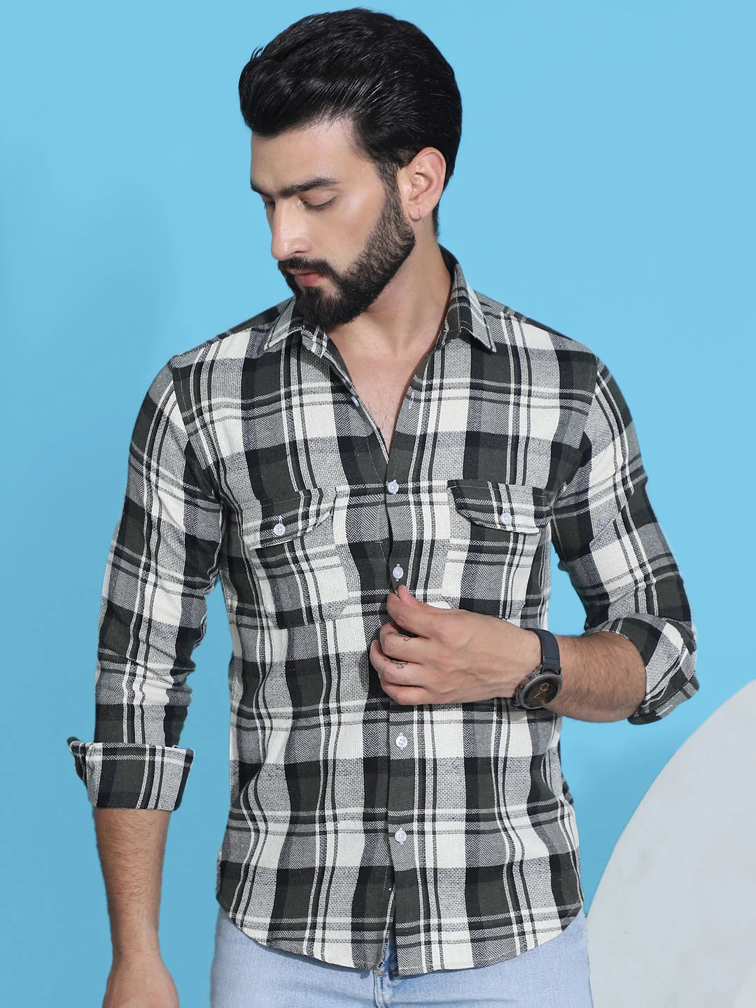 Olive Checked Mens Shirt: Premium Cotton Shirt Collection