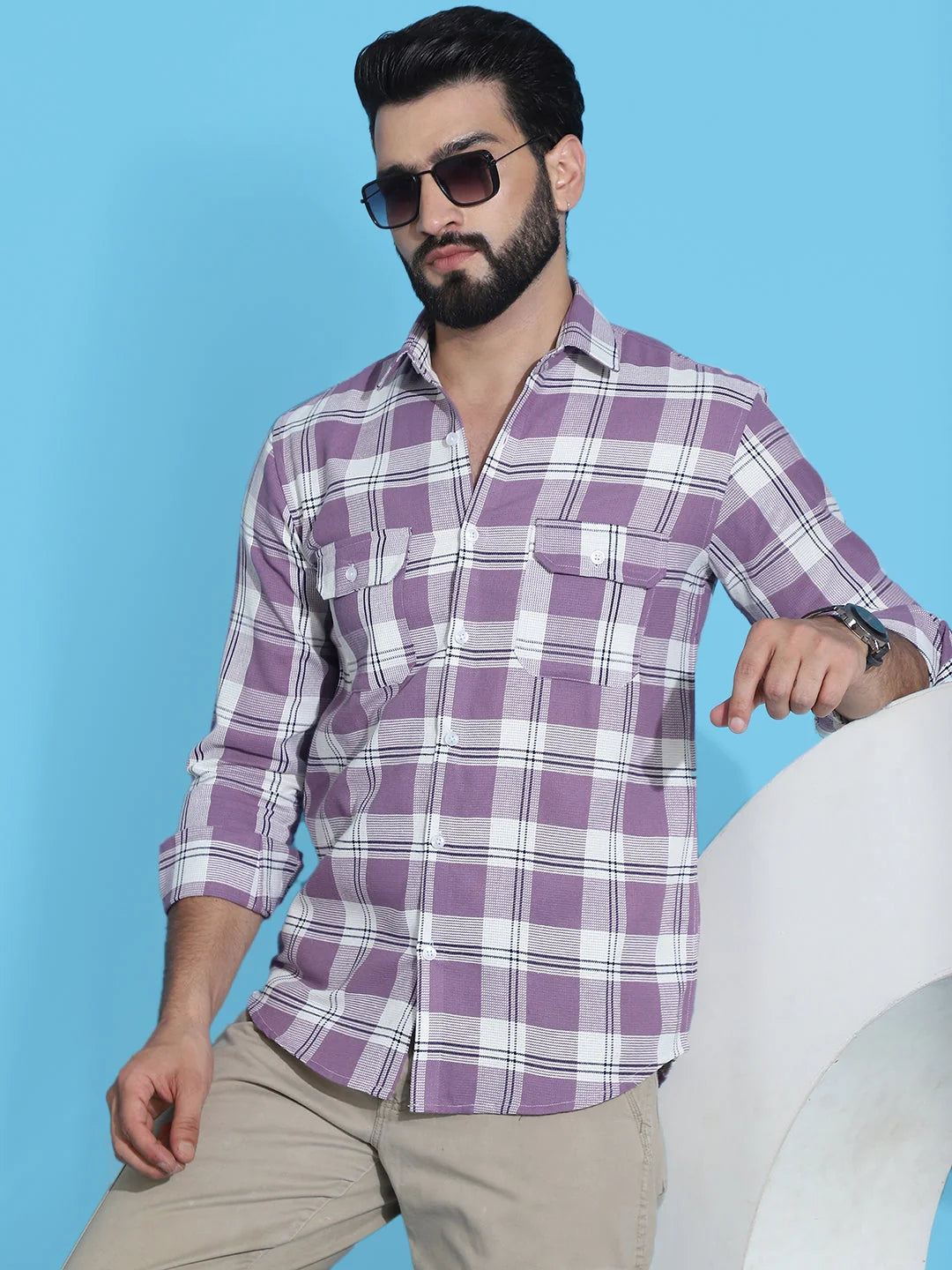 Checked Purple Cotton Shirt for Men | Mens Shirt Collection