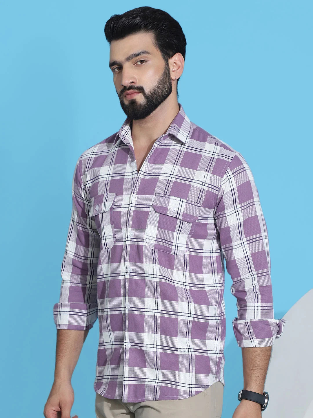 Checked Purple Cotton Shirt for Men | Mens Shirt Collection