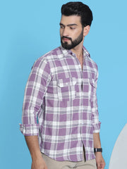 Checked Pure Cotton Shirt for Men-SF-951Purple