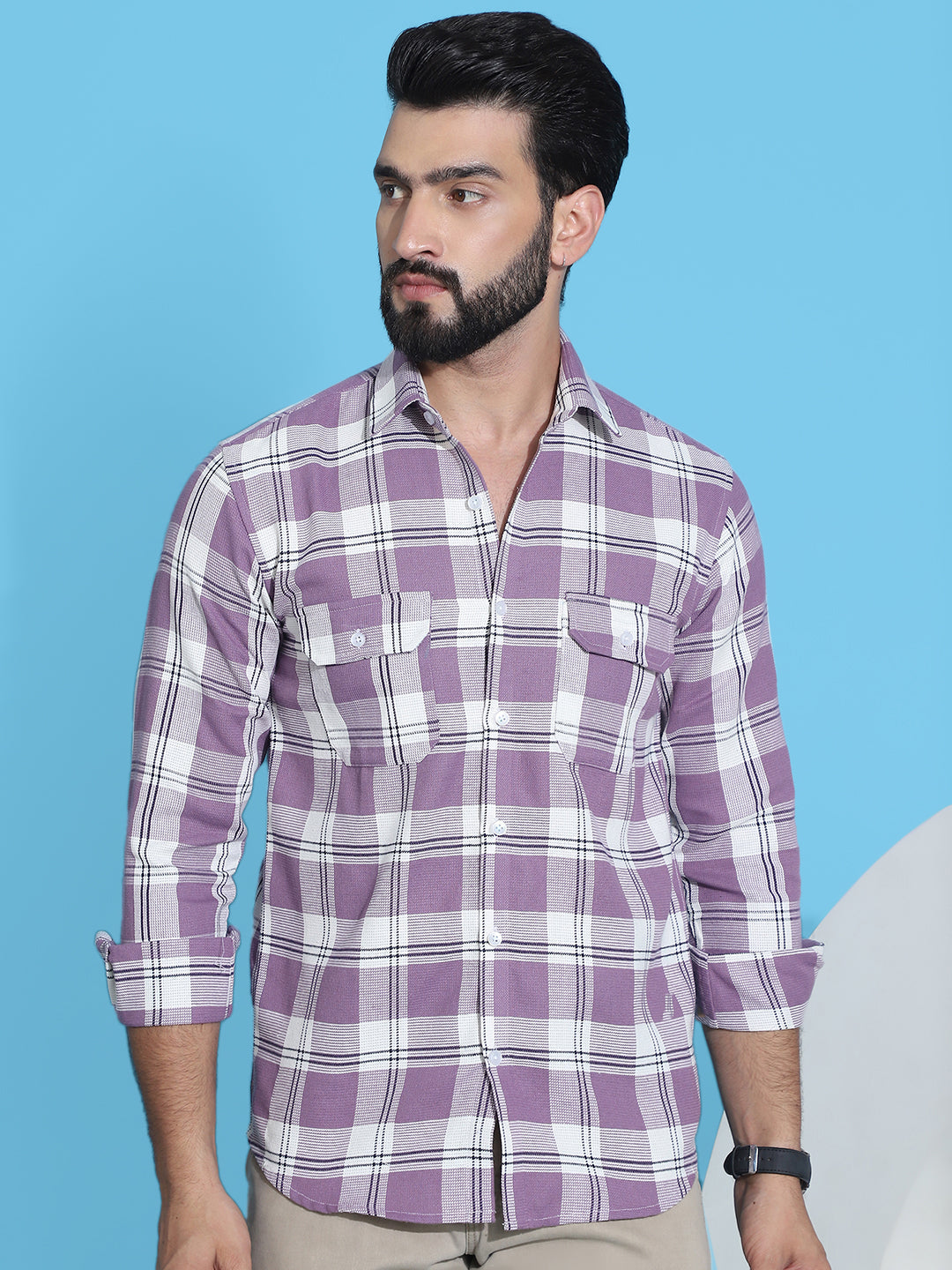 Checked Purple Cotton Shirt for Men | Mens Shirt Collection