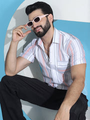 Striped Half Sleeve Cotton Lycra Shirt for Men-SF-952Coral