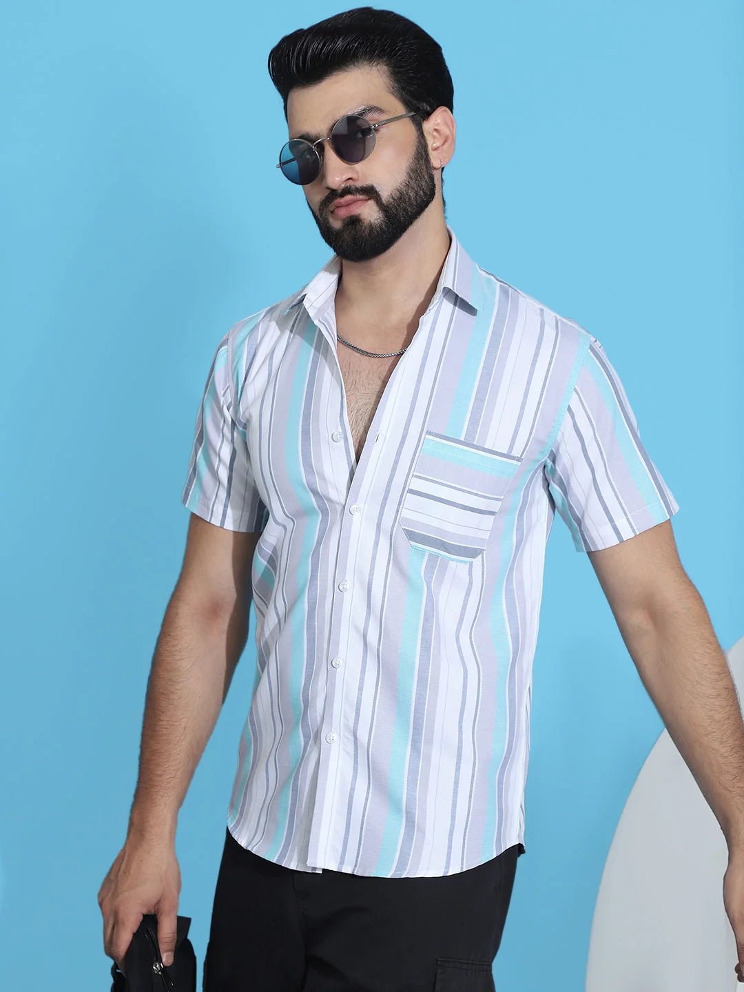Striped Cotton Shirt for Men - Half Sleeve Casual Shirt