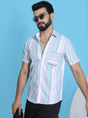 Striped Half Sleeve Cotton Lycra Shirt for Men-SF-952Grey