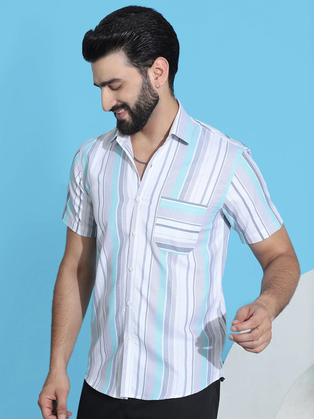 Striped Cotton Shirt for Men - Half Sleeve Casual Shirt