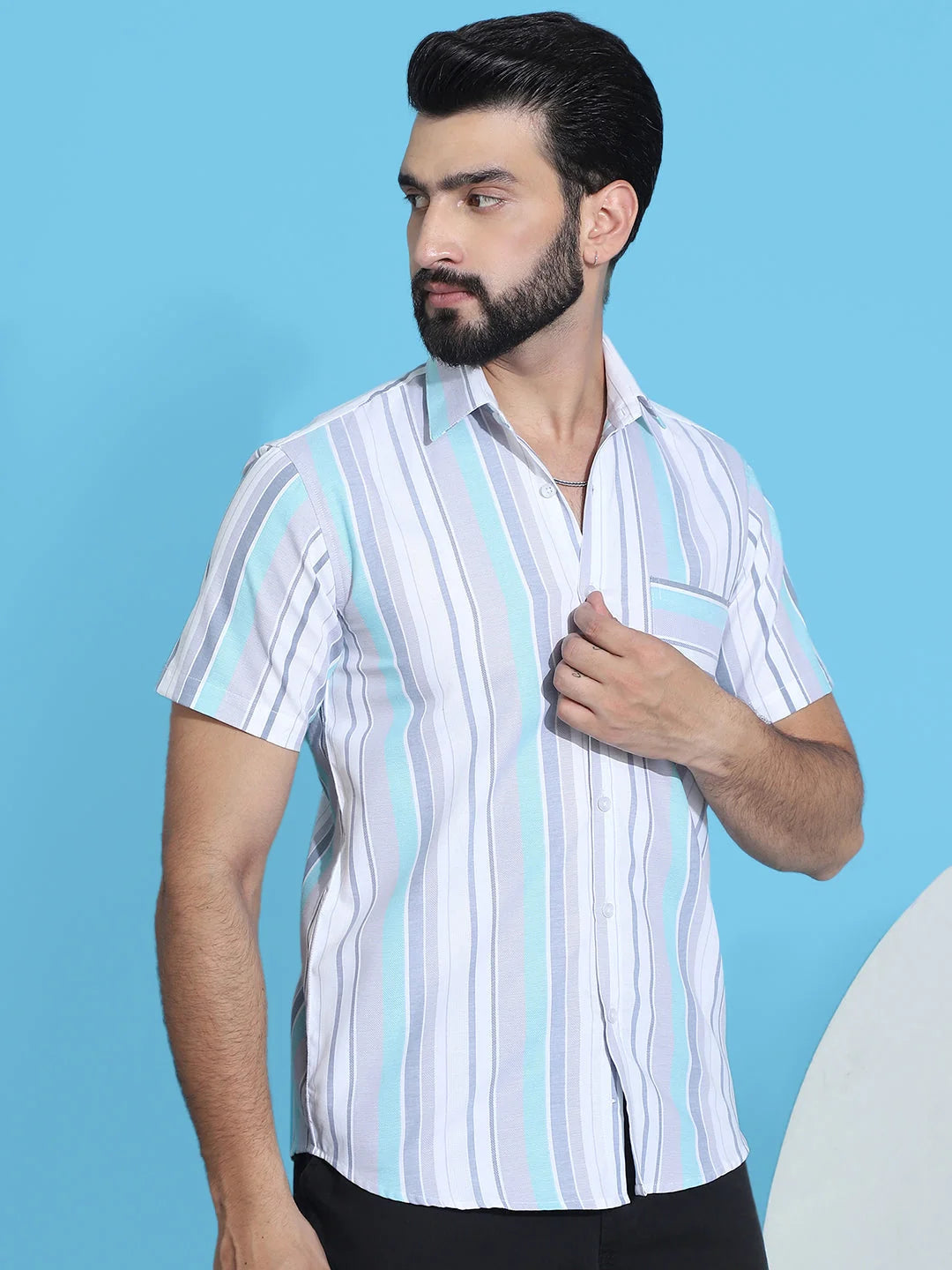 Striped Cotton Shirt for Men - Half Sleeve Casual Shirt