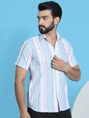 Striped Half Sleeve Cotton Lycra Shirt for Men-SF-952Grey