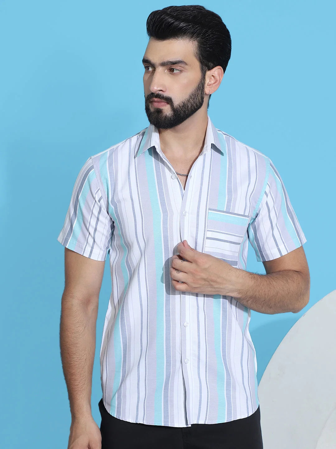 Striped Cotton Shirt for Men - Half Sleeve Casual Shirt