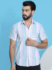 Striped Half Sleeve Cotton Lycra Shirt for Men-SF-952Grey