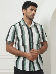 Striped Regular Fit Casual Shirt For Men-SF-953Green