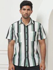 Striped Regular Fit Casual Shirt For Men-SF-953Green