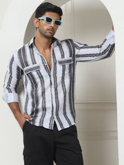 Striped Regular Fit Casual Shirt For Men-SF-954Grey