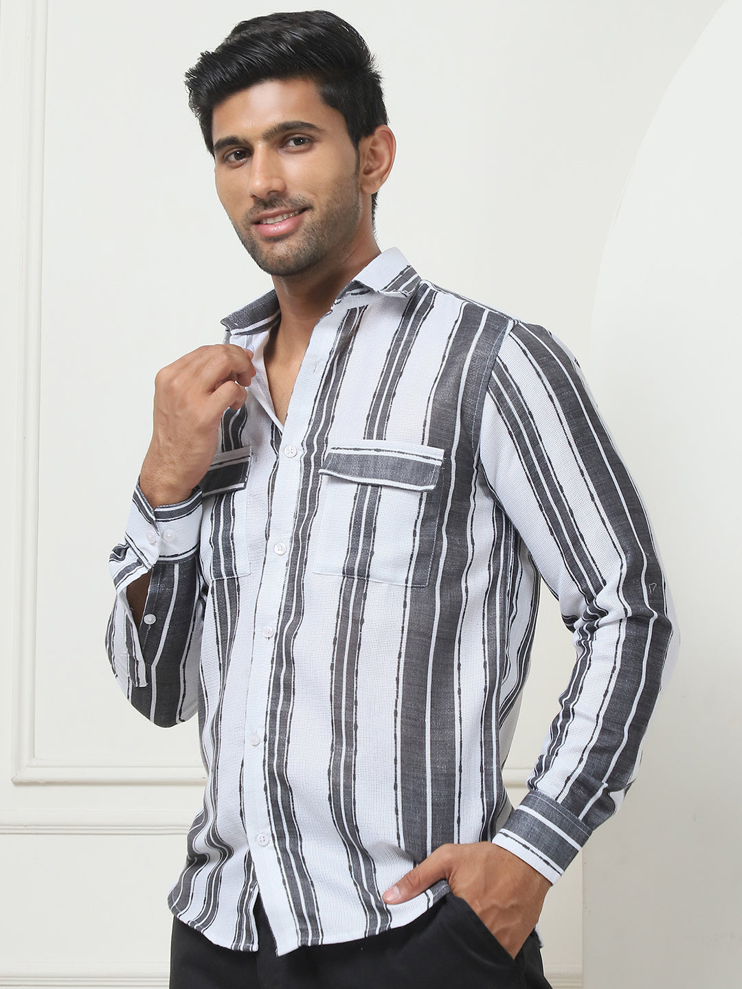 Trending Striped Regular Fit Grey Mens Shirt | Cotton Shirt