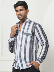 Striped Regular Fit Casual Shirt For Men-SF-954Grey