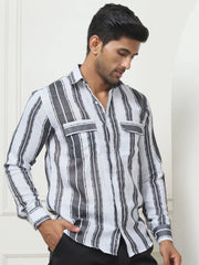 Striped Regular Fit Casual Shirt For Men-SF-954Grey