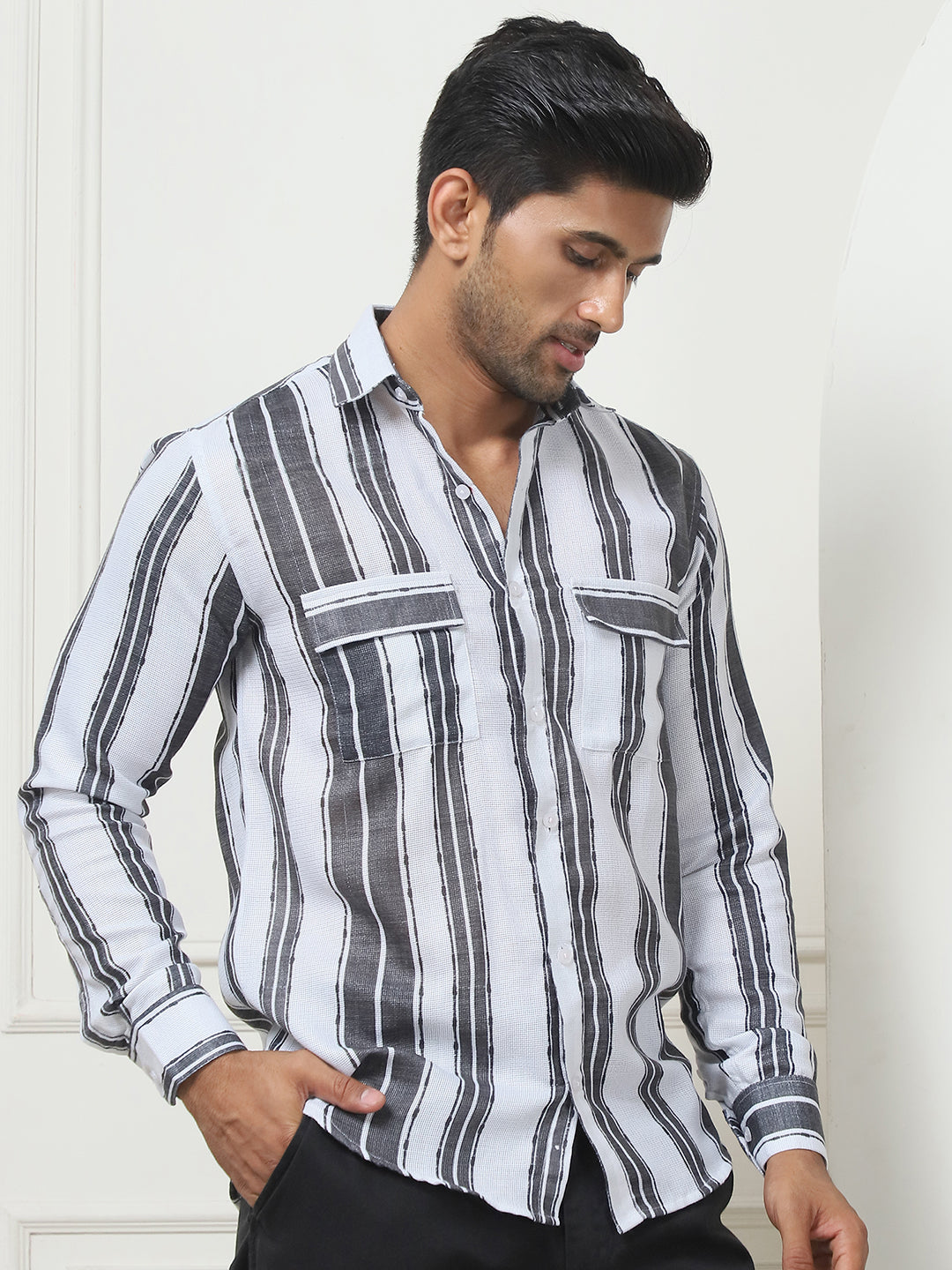 Trending Striped Regular Fit Grey Mens Shirt | Cotton Shirt