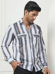 Striped Regular Fit Casual Shirt For Men-SF-954Grey