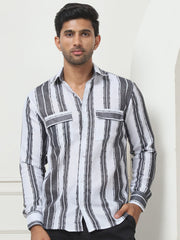 Striped Regular Fit Casual Shirt For Men-SF-954Grey