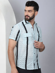 Striped Semi Sheer Casual Shirt For Men-SF-955Blue