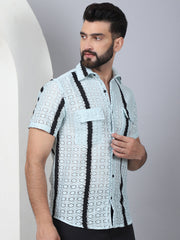 Striped Semi Sheer Casual Shirt For Men-SF-955Blue