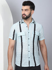 Striped Semi Sheer Casual Shirt For Men-SF-955Blue
