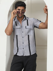 Striped Semi Sheer Casual Shirt For Men-SF-955Grey