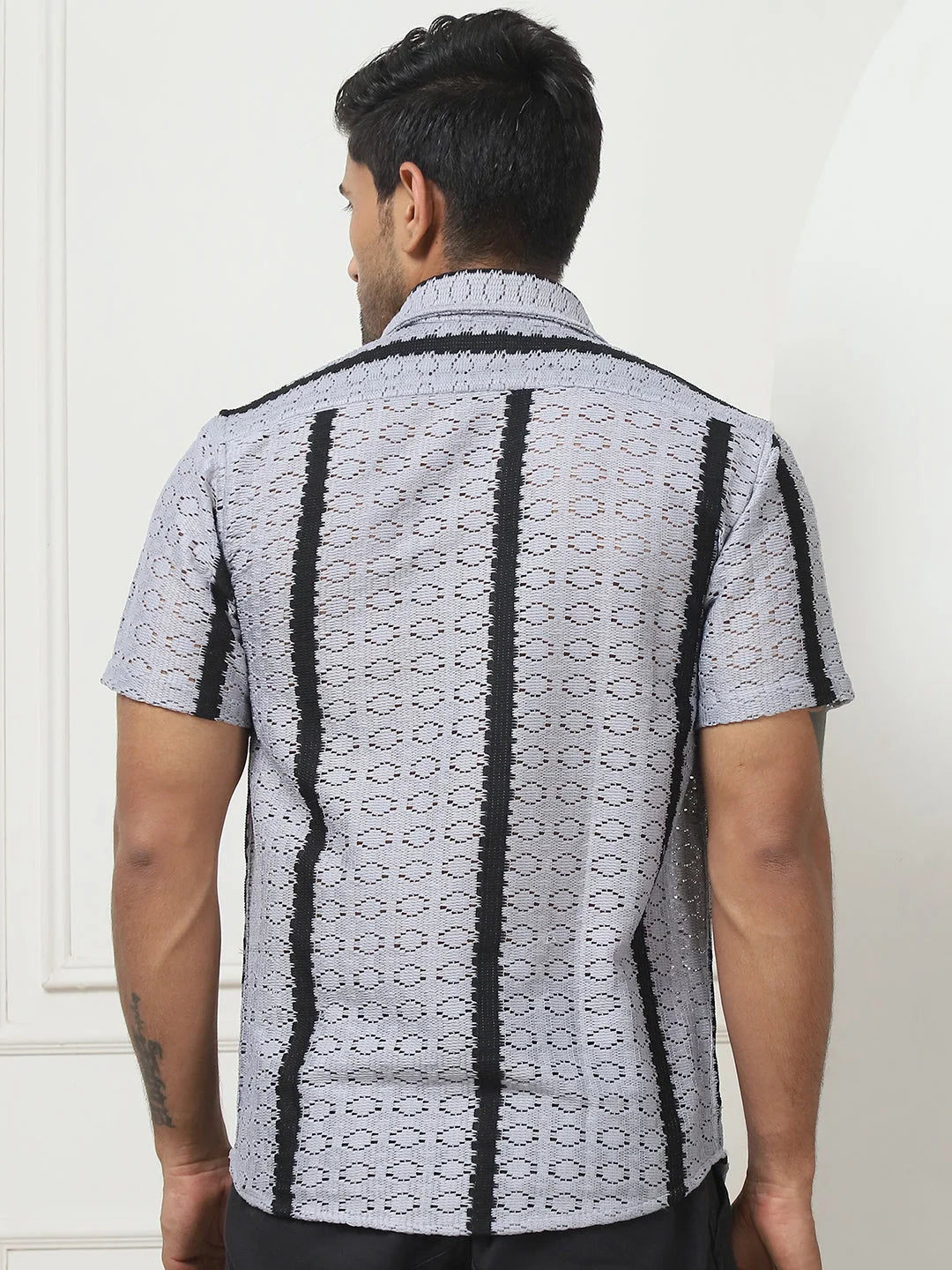 Striped Semi Sheer Grey Mens Shirt | Cotton Shirt