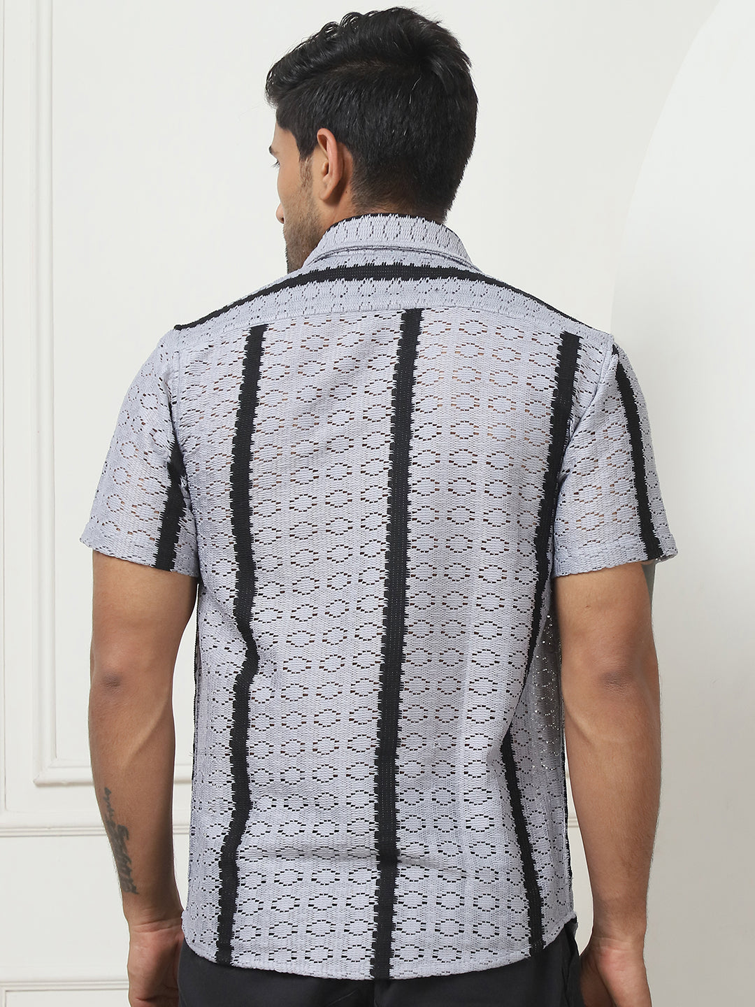 Striped Semi Sheer Grey Mens Shirt | Cotton Shirt