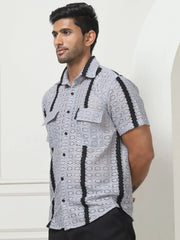Striped Semi Sheer Casual Shirt For Men-SF-955Grey
