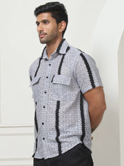 Striped Semi Sheer Casual Shirt For Men-SF-955Grey