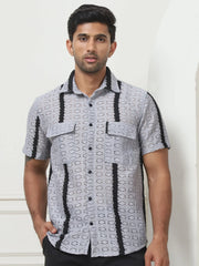 Striped Semi Sheer Casual Shirt For Men-SF-955Grey