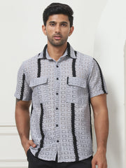 Striped Semi Sheer Casual Shirt For Men-SF-955Grey
