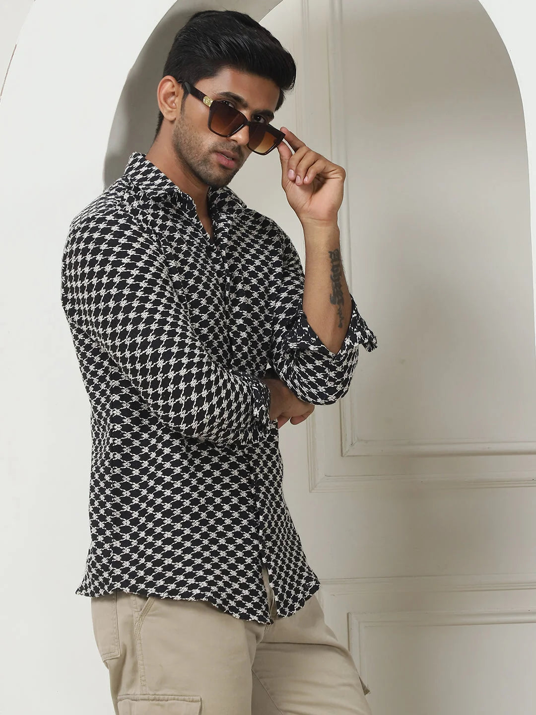 Woven Design Casual Shirt For Men-SF-956Black