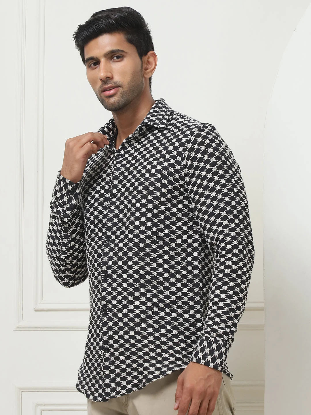 Woven Design Black Casual Mens Shirt | Cotton Shirt