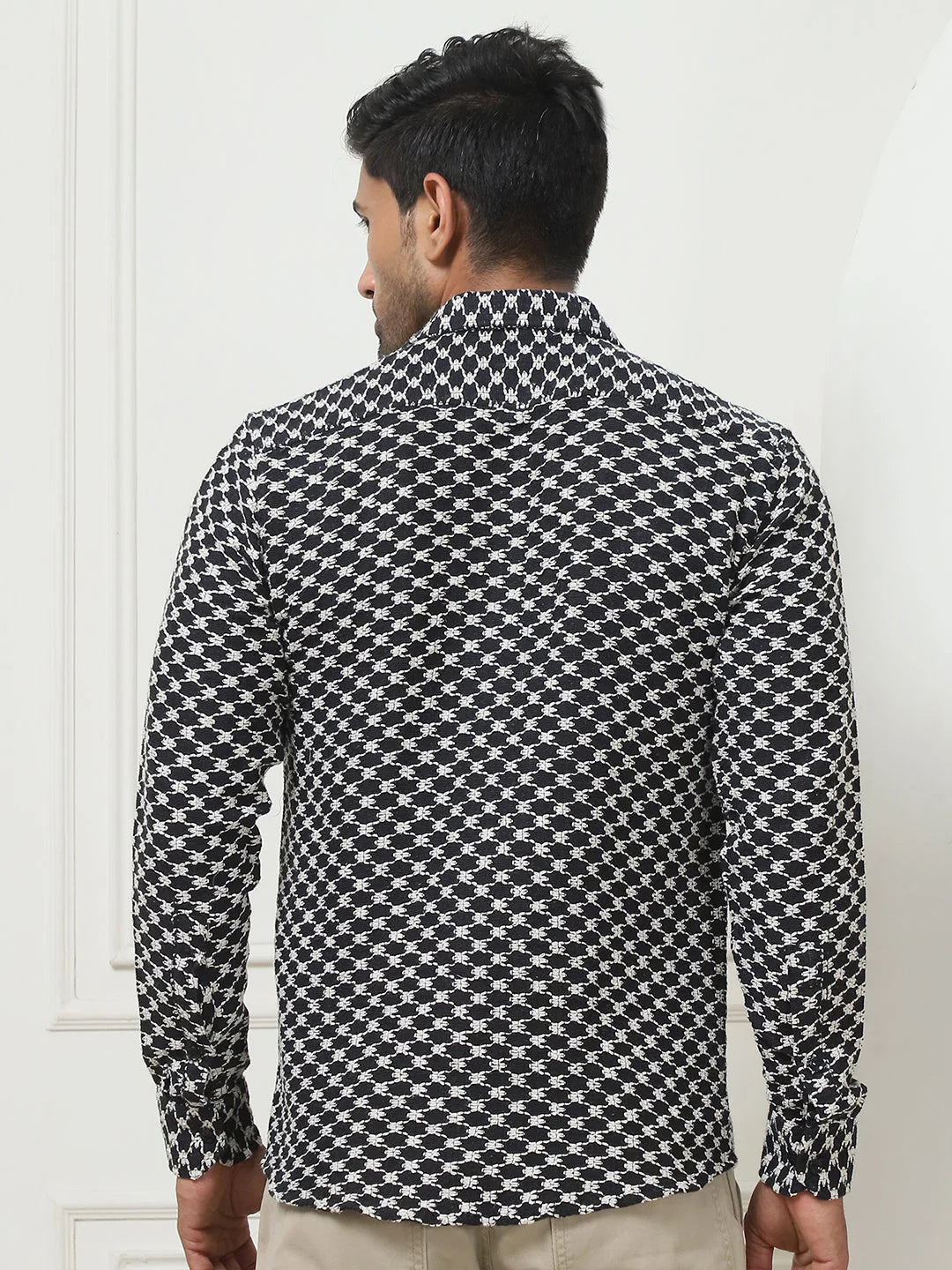 Woven Design Black Casual Mens Shirt | Cotton Shirt