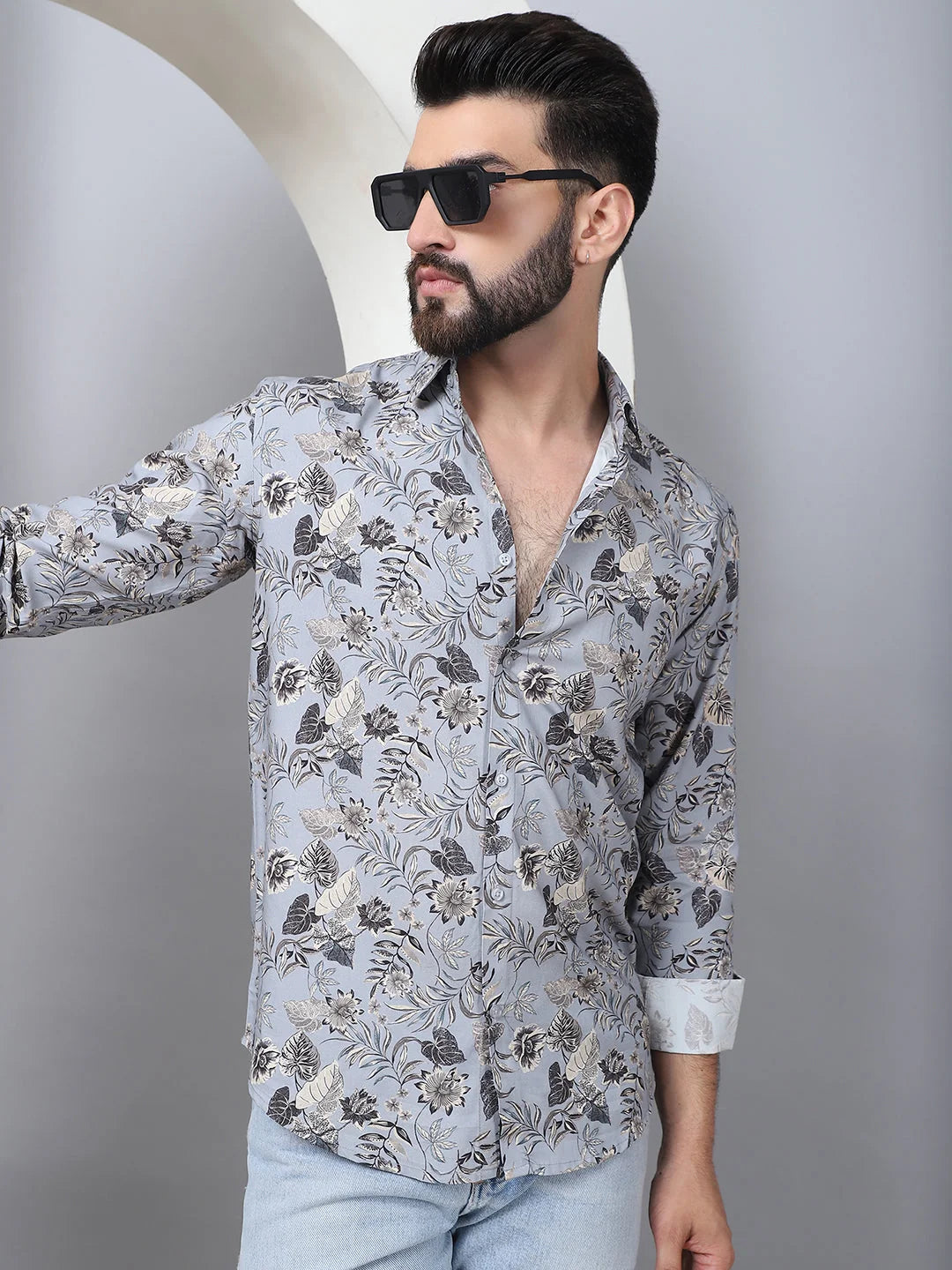 Floral Printed Casual Shirt For Men-SF-957Grey