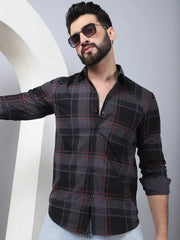 Men's Tartan Checked Cotton Casual Shirt-SF-958Black
