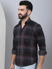 Men's Tartan Checked Cotton Casual Shirt-SF-958Black