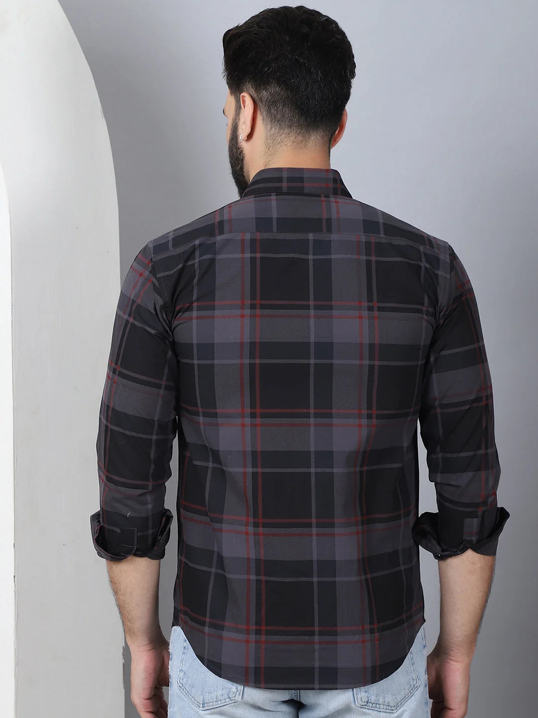 Men's Black Tartan Checked Cotton Shirt | Stylish Printed Shirt