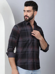 Men's Tartan Checked Cotton Casual Shirt-SF-958Black